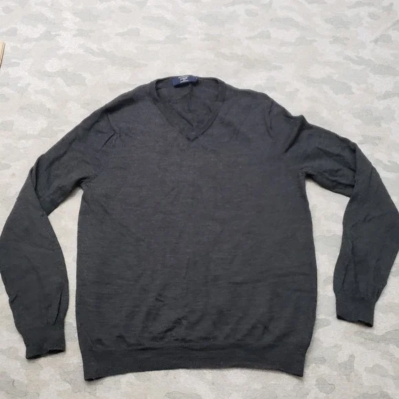 J. Crew Sweater Mens Large Gray Pullover V-Neck Merino Wool Preppy