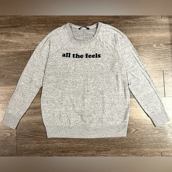 Abercrombie & Fitch | ‘All The Feels’ Gray Crewneck Sweater Size Large