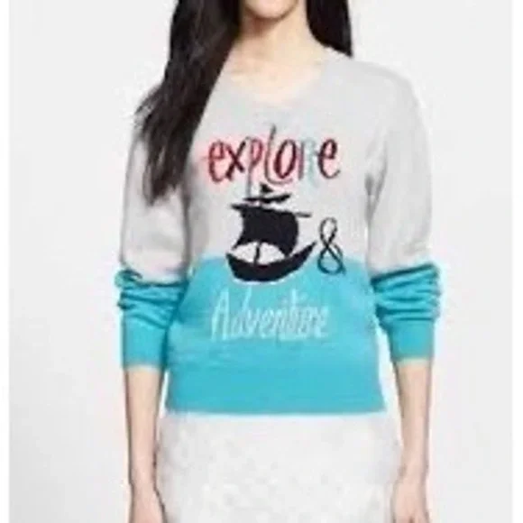 Burberry Kids Cashmere Sweater Explore Adventure Boat Blue Cream 14Y