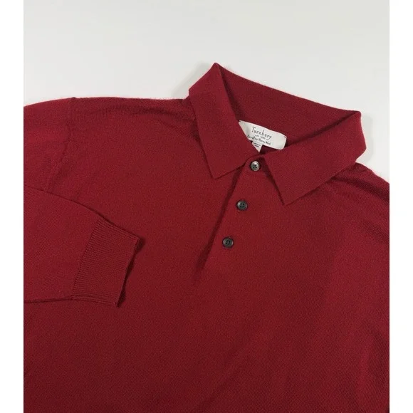 Turnbury Extra Fine Merino Wool Red Sweater Collar Men's Size Large