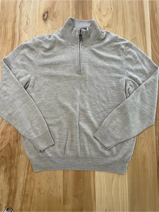 Jos. A. Bank Men’s Large Oatmeal 100% Merino Wool Quarter Zip Sweater