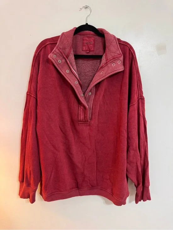 Aerie Oversized Washed Berry Snap Neck Pullover Sweatshirt