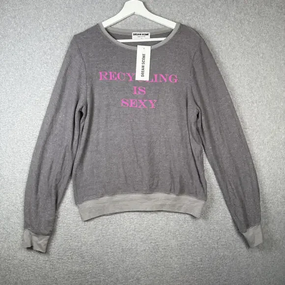 Brand New Dream Scene Women's Size Small Gray Recycling is Sexy Sweater USA
