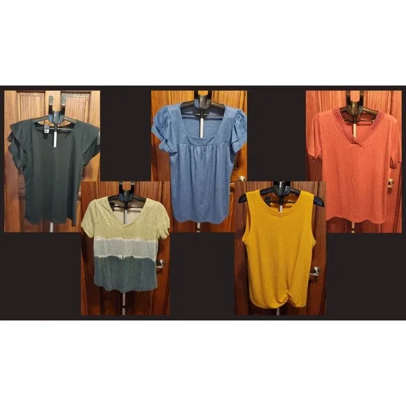 EUC--Lot of 5‎ womens lightweight short sleeved everyday shirts size largeish