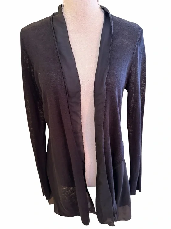 Eileen Fisher Black Lightweight Black Linen/Silk Open-Front Cardigan Sweater M