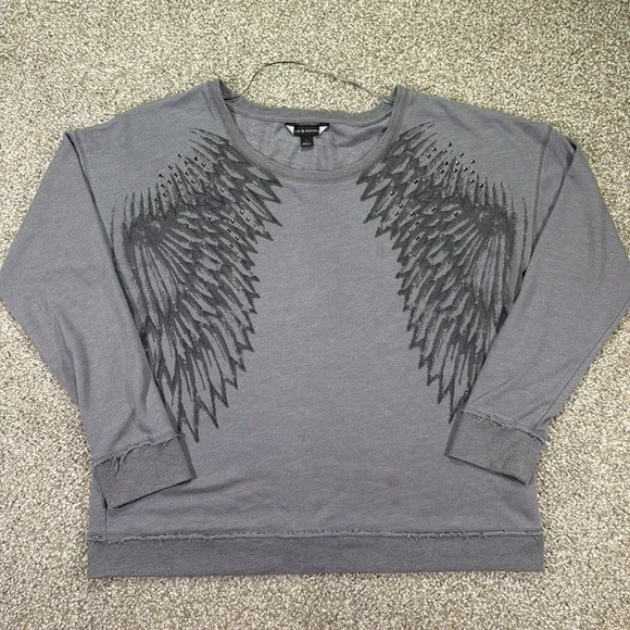 Women's Rock Republic Angel Wing Sweater Gray XL Riveted Distressed
