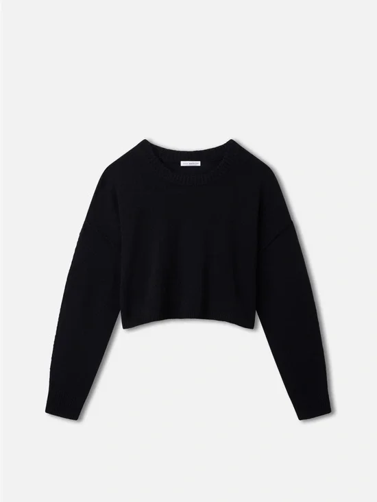 Good American Cozy Knot Black Cropped Crewneck Sweater