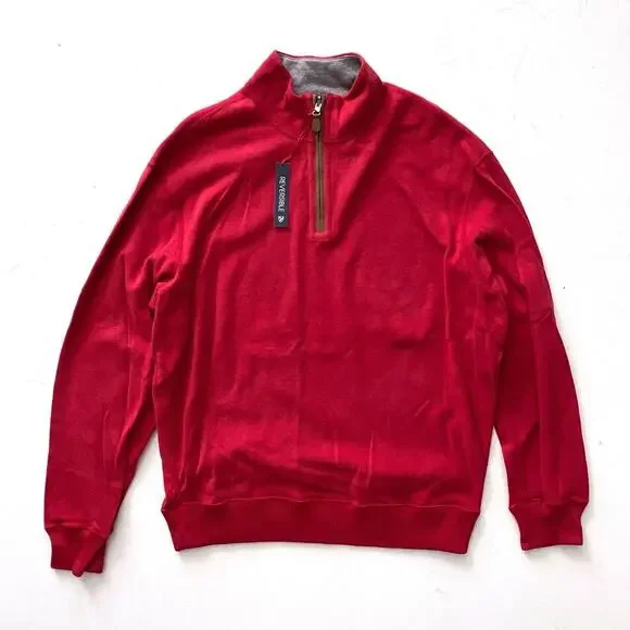 Cremieux Nwt Red Gray Reversible 1/4 Zip Cotton Pull Over Sweater 2XLT 2XT