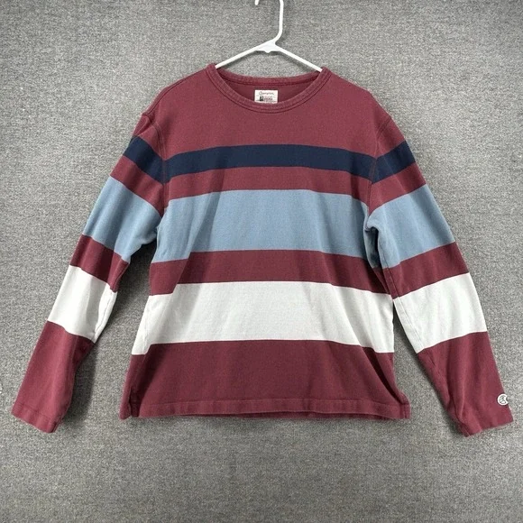 Champion Todd Snyder Sweater Men Size Large Burgundy Stripe Casual Cotton