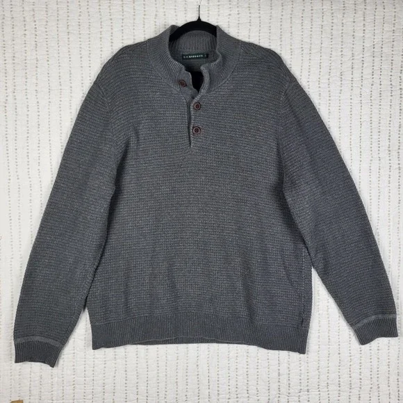 GH Bass Fisherman's Sweater Men's 2XL Gray Waffle Knit 1/4 Button Pullover