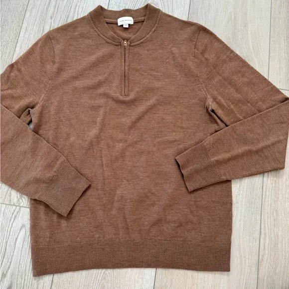 NEW Club Monaco Men’s 1/4 Zip Wool Sweater Brown Long Sleeve Soft Large