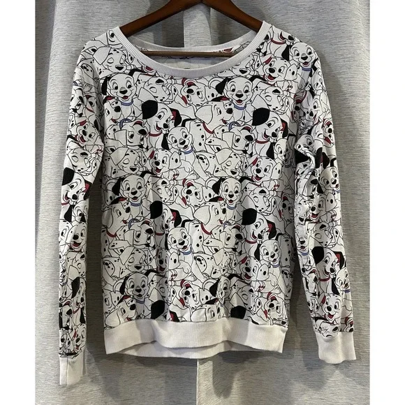 101 Dalmatians Disney Long Sleeve Dog Print White & Black‎ Pull Over Sweater M