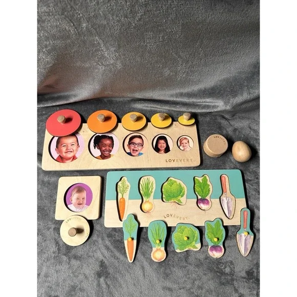 Lovevery wooden puzzle lot  Wooden Montessori Developmental Baby Toys