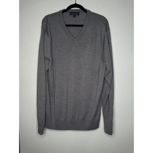 Brooks Brothers Brookstech Merino Wool V-Neck Sweater Mens XL Gray Pullover