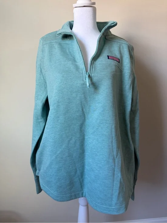 NWT Vineyard Vines Stormy Seas Heather Mint Quarter-Zip Pullover Size L