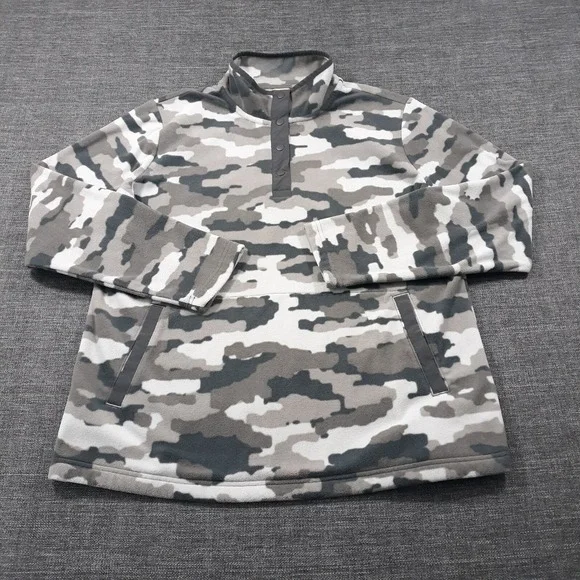 Duluth Pullover Sweater Men Size L Camouflage Snap Buttons Outdoor Fleece Gray