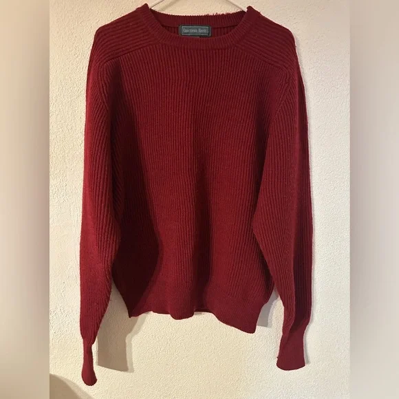 Christopher Hayes Sweater Men Red 100% Wool Vintage Ribbed Knit Crewneck Size L