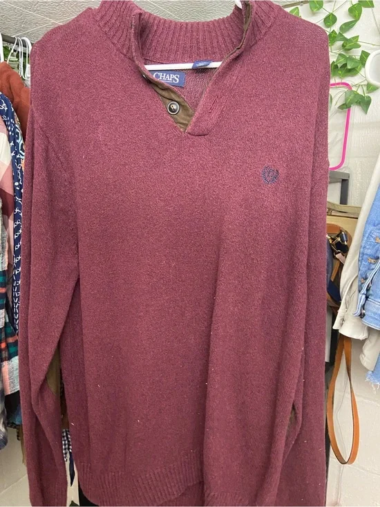 Chaps Men's-Style V-Neck Button-Trim Sweater in Wine