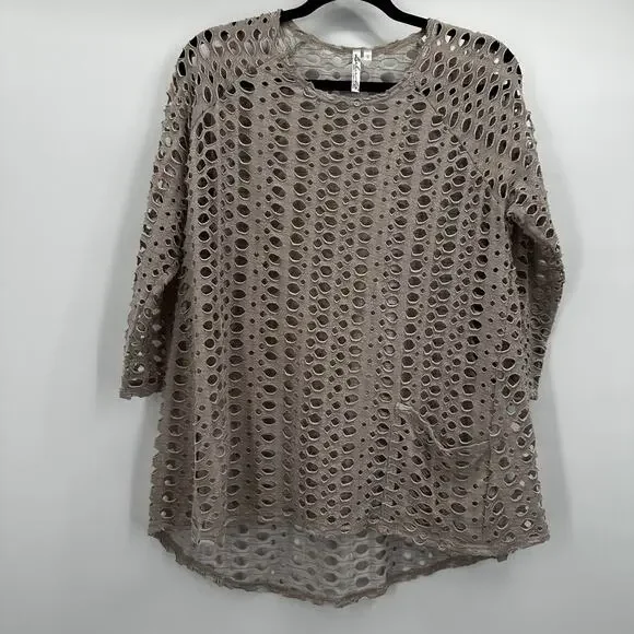 Lulu B Top Womens Small Cutout Mesh Pullover Open Knit Net Oversized‎ Beach