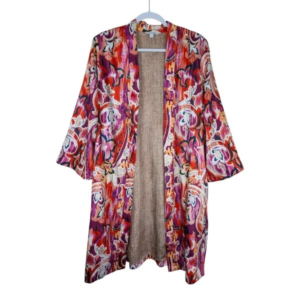 Chicos Satin Duster Kimono Cardigan Size 1 Medium