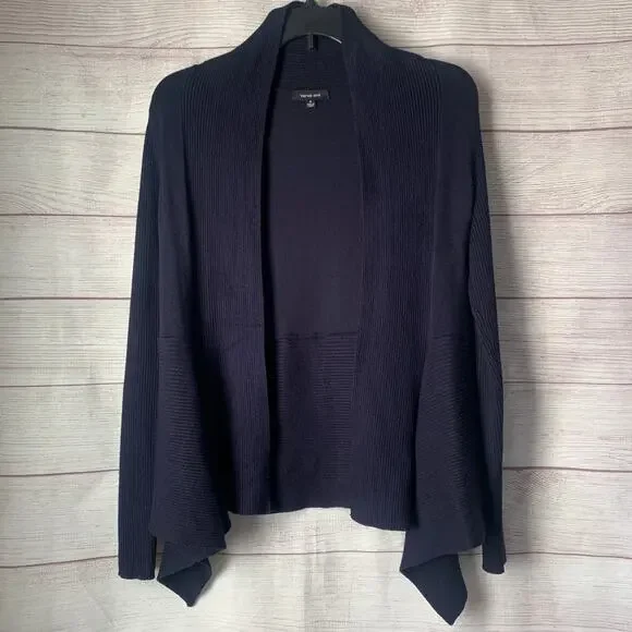 Verve Ami Navy Blue Cardigan Sweater Open Front Long Sleeves Size Small