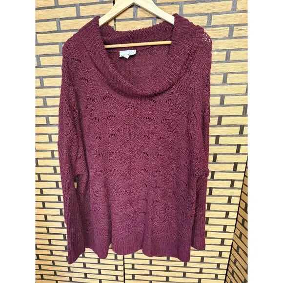 Catherines Burgundy Open Knit‎ Cowl Neck Sweater Size 3X