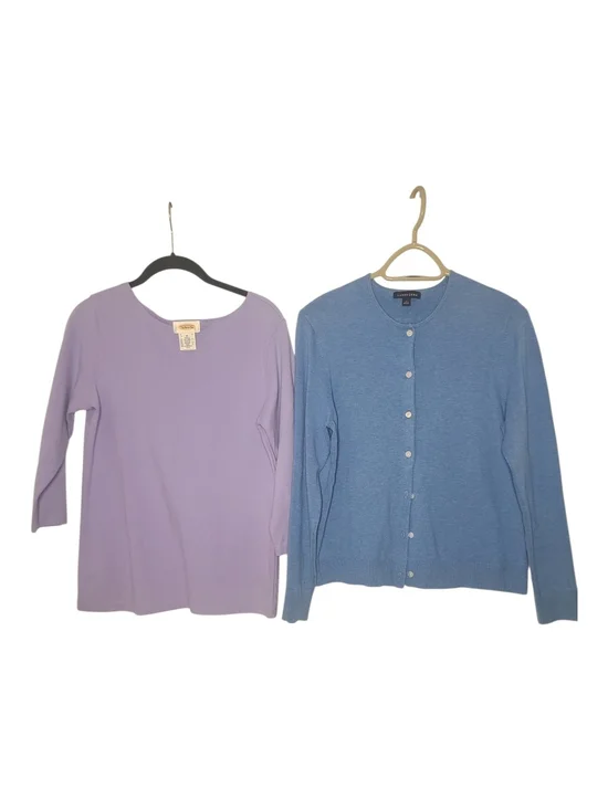 ​Lands' End Blue Cardigan & Talbots Lavender Top Bundle M