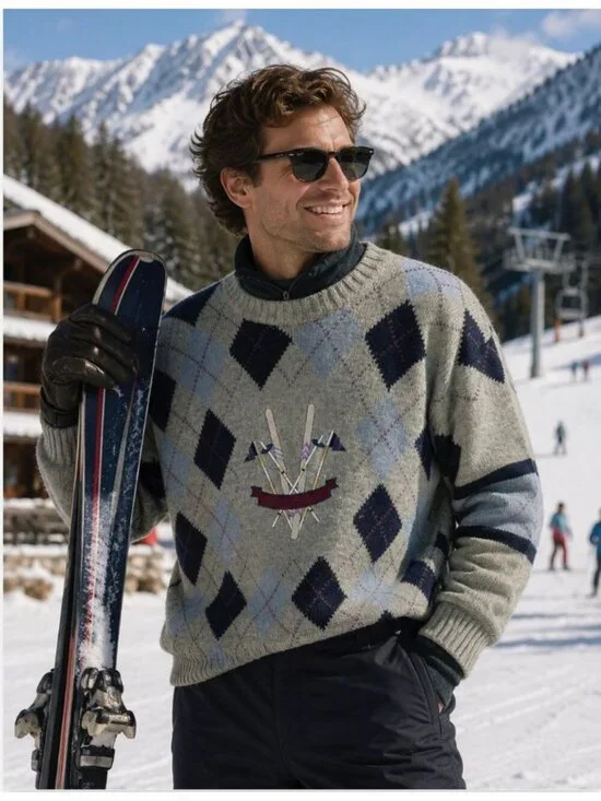 St. Michael - Marks & Spencer Sweater Argyle Alpaca Wool Embroidered Ski Size XL