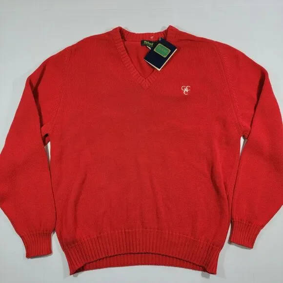 Byford Pullover Vneck‎ Sweater - Red - Knit - Cotton - XXL New - Vintage