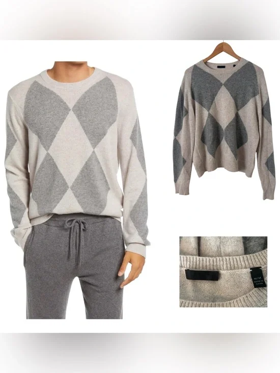 ATM Cashmere Argyle Crewneck Sweater