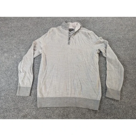 Brooks Brothers Wool Sweater Mens Large Light Gray  100% Merino Wool 1/4 Zip