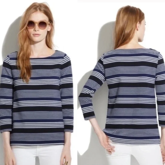 Madewell • Navy Black White Gallerist Ponte Stripemix Striped Sweater