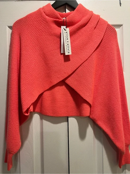 Alice + Olivia Coral Pink Cropped Layered Knit Sweater