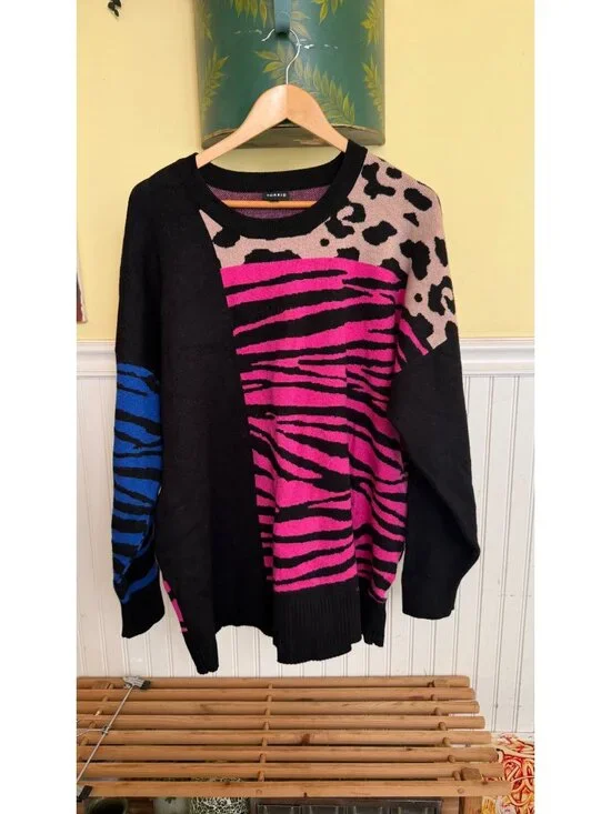 Torrid Animal Print Colorblock Sweater Womens 2 Pink Leopard & Zebra Knit Pullov