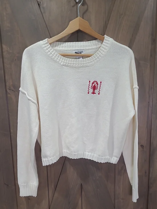 Red Embroidery Lobster Crew Neck Sweater M
