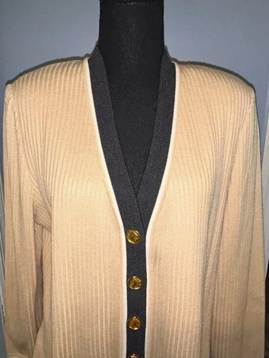 St. John Collection Marie Gray Ribbed Knit Cardigan, ladies large