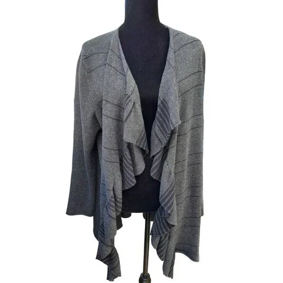 Eileen Fisher Asymmetric  Open Cardigan Wool Cashmere Luxury Ruffle Size L