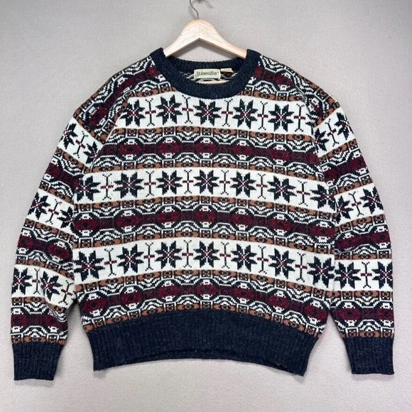 Vintage St. John's‎ Bay Sweater Mens Large Snowflake Chunky Knit Crewneck Nordic