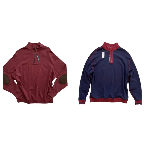 Daniel Cremieux Nwt Merlot 1/4 Zip Cotton Sleeve Patch Reversible Sweater 2XB