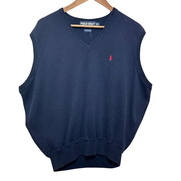 Polo Golf Ralph Lauren Mens Preppy Old Money Sweater Vest XL Navy V-Neck Classic