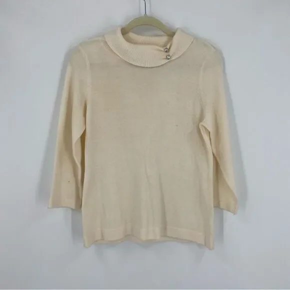Covington Women’s High Neck 3/4 Sleeve Cream Sweater size MP