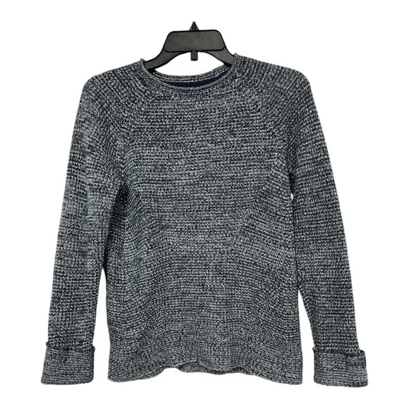 Style & Co Women's Pointelle Sweater Long Sleeve Blue & White Marl Crew Neck
