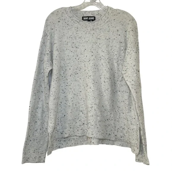 DKNY Jeans Womens Grey Confetti Flecked Crewneck Sweater Size M Relaxed Fit
