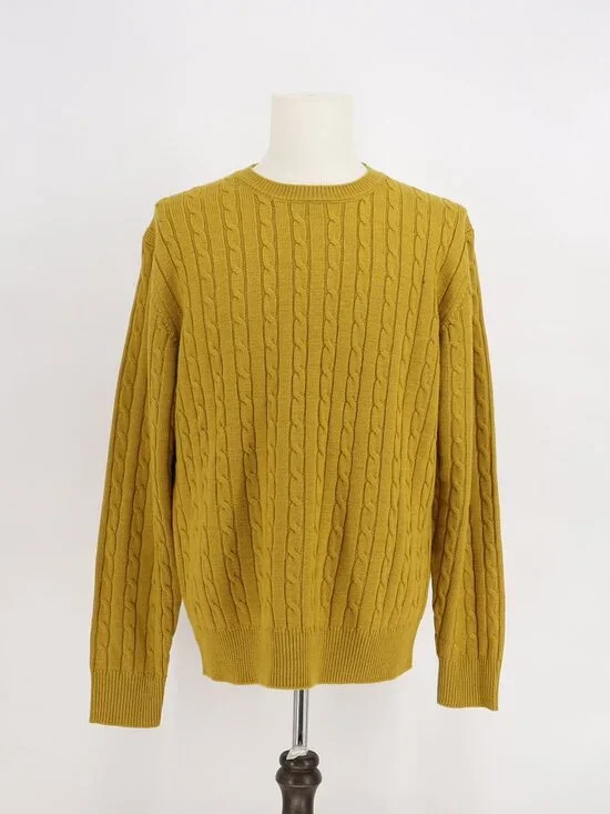 SPIER & MACKAY Men's Merino Wool Cable Knit Crewneck Sweater Mustard Yellow XXL