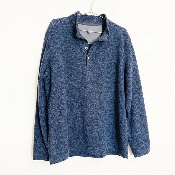 Van Heusen Flex Henley Fleece Lined Long Sleeve Sweater Size XL Blue/Black