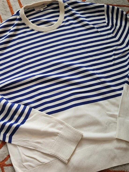 Jack Spade - Striped Crewneck Sweater, Blue & White, Size Large