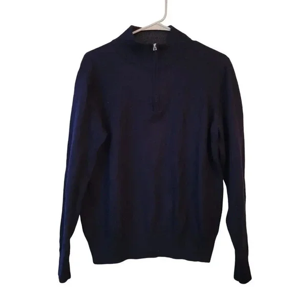 Tailor Byrd Men Wool Pullover Sweater M Black Quarter Zip Long Sleeves Mock Neck