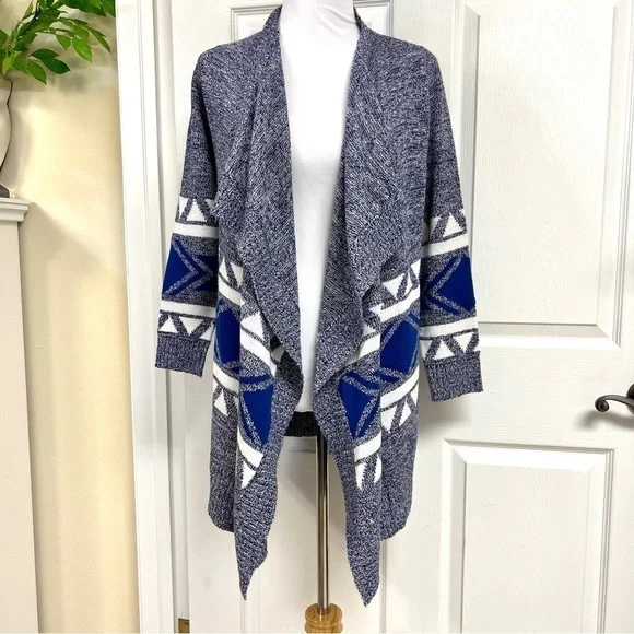 ANTTHONY ORIGINALS Aztec open front waterfall duster cardigans boho oversized XS