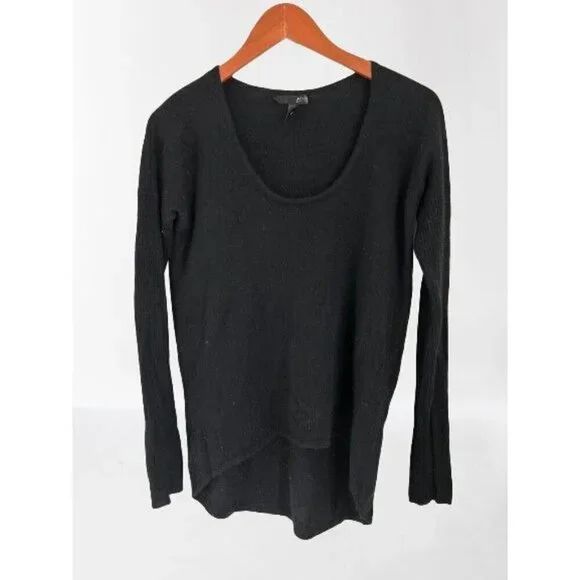 AQUA 100% Cashmere Sweater Black Deep Crewneck High Low Tunic Size Small