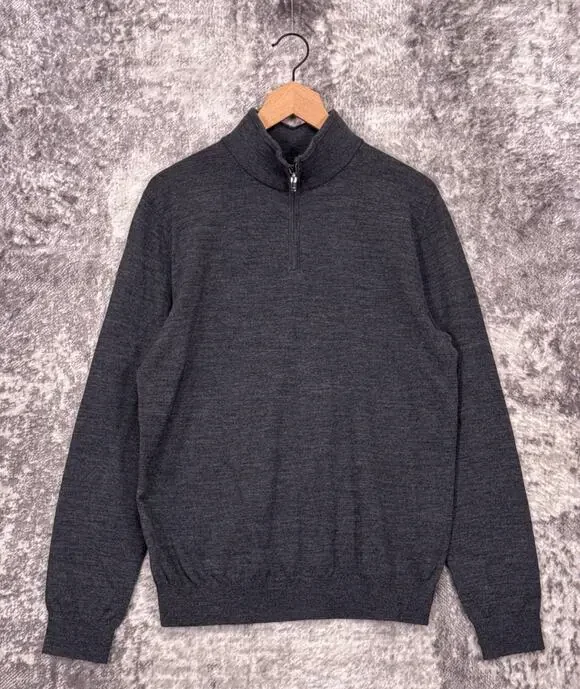 Reiss 1/4 Zip Sweater Large Mens Gray Merino Wool Long Sleeve Pullover